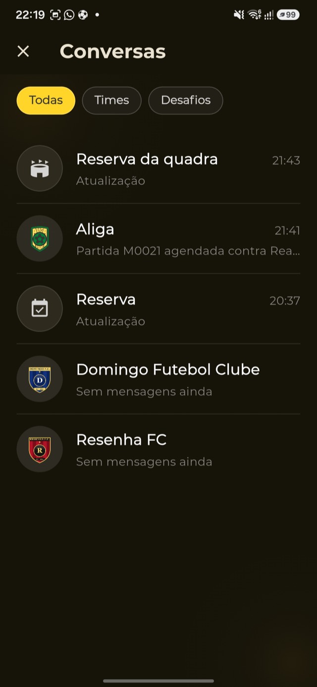 Conversas do time no app aliga
