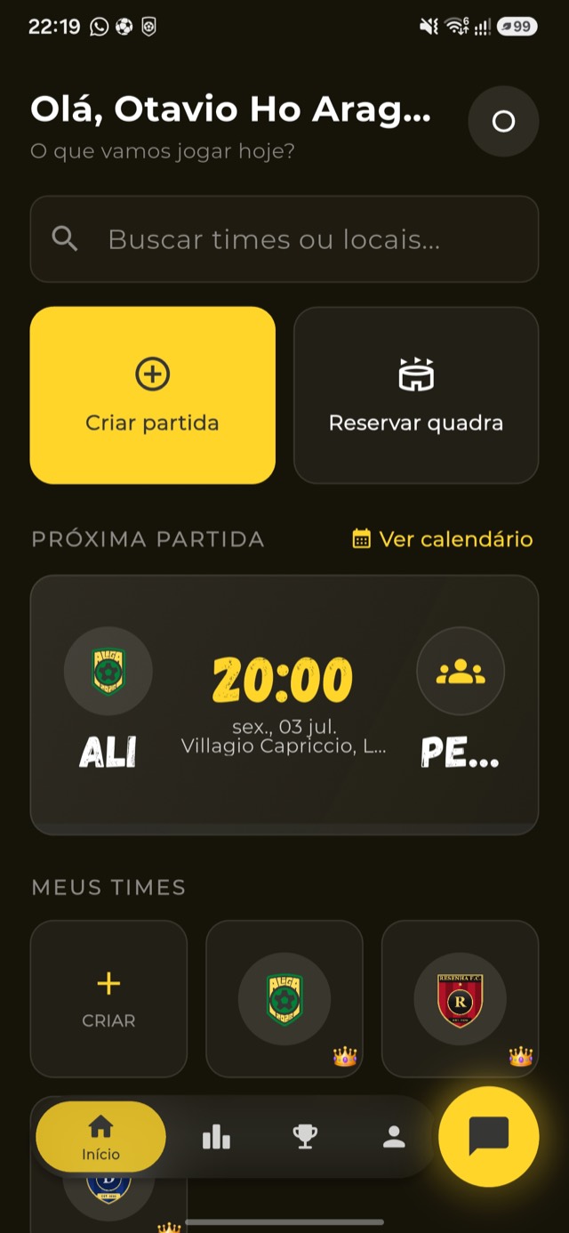 Tela inicial do app aliga