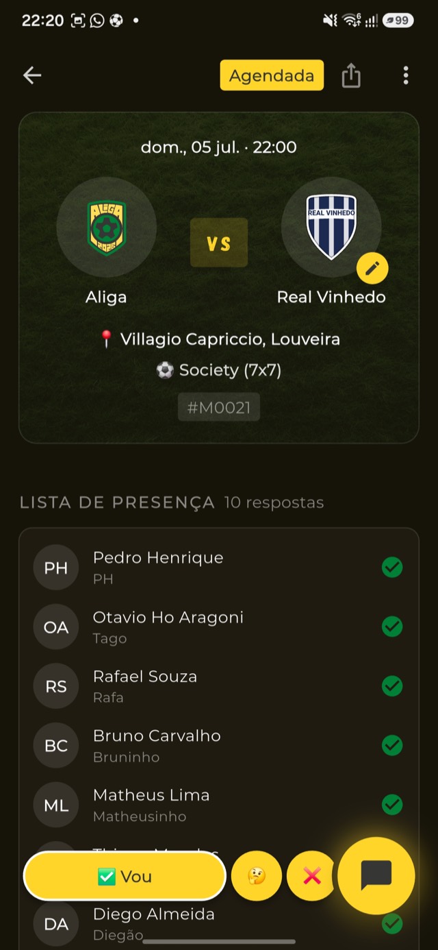 Detalhe da partida no app aliga
